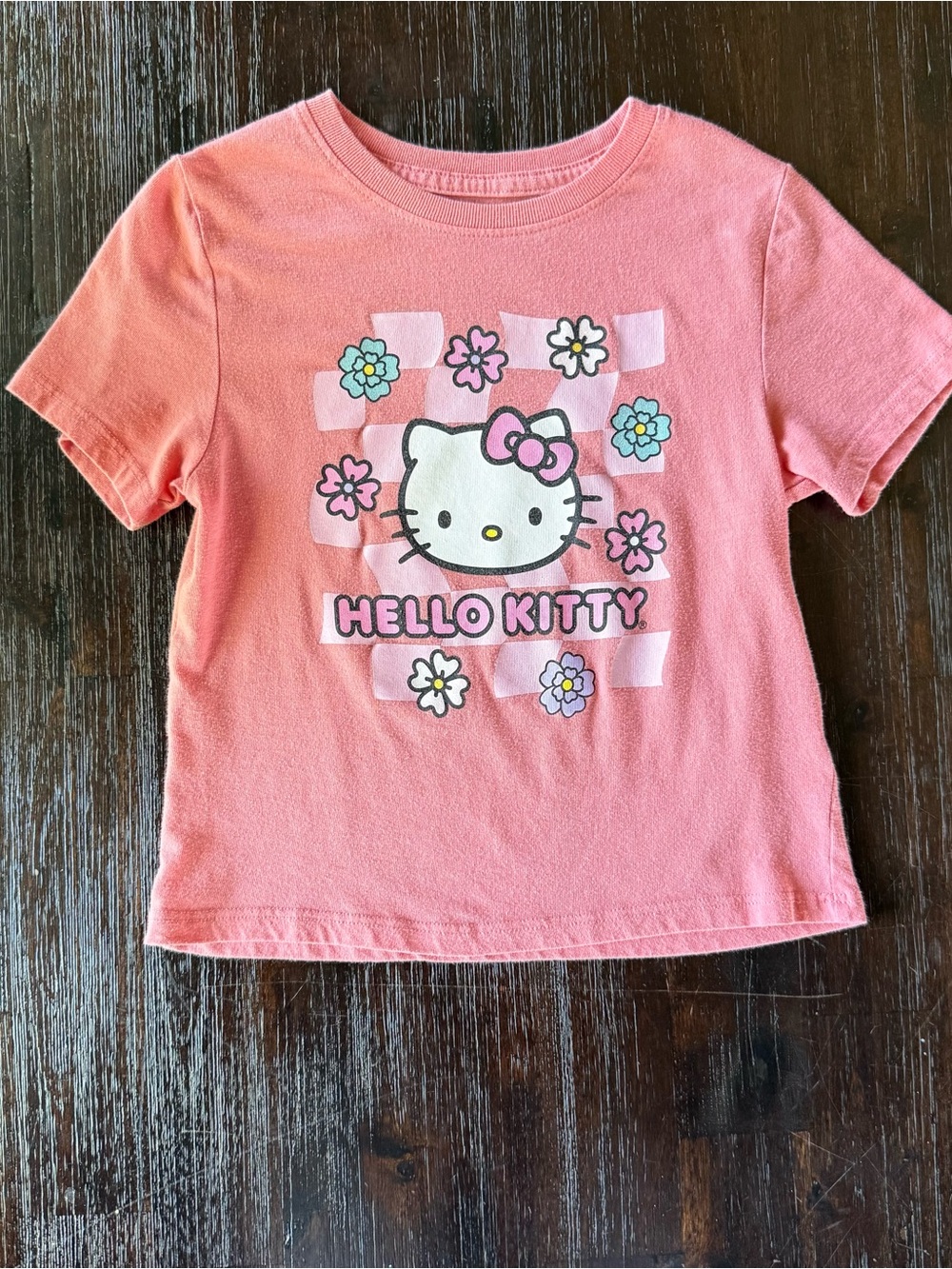 Sanrio Hello Kitty Pink Short Sleeve Tee with Floral Graphic